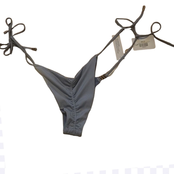 IVY swimwear side tie string bikini bottoms swimsuit small blue ruched back - Picture 2 of 7